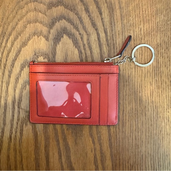 Coach Zip Key Chain Wallet Orange Plastic ID Cover Gold Hardware - Picture 4 of 4